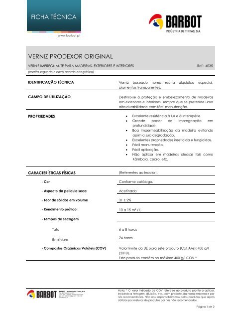 FICHA TÉCNICA VERNIZ PRODEXOR ORIGINAL