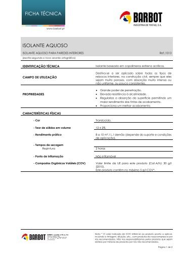 FICHA TÉCNICA ISOLANTE AQUOSO