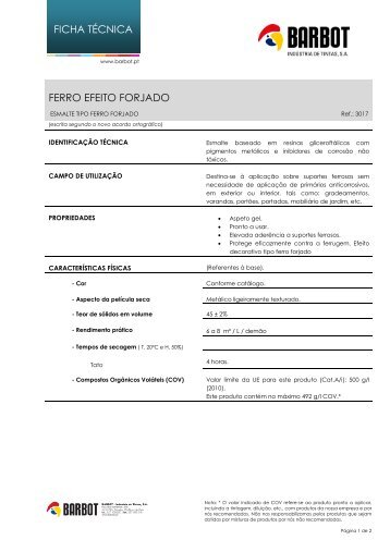 FICHA TÉCNICA FERRO EFEITO FORJADO