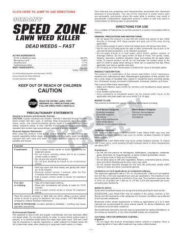 SpeedZone Lawn Weed Killer Specimen Label - Gordon's USA