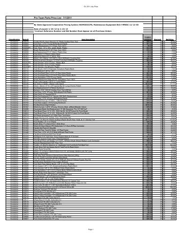 Pro Team Parts Price List 7/1/2011