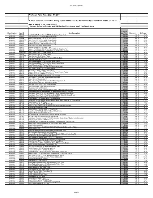 Pro Team Parts Price List 7/1/2011