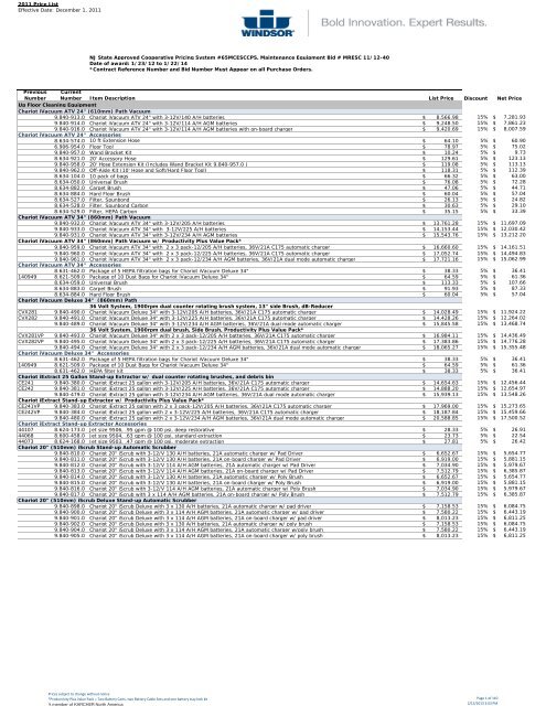 Windsor Equipment and Parts Price List - Scoles Floorshine Industries