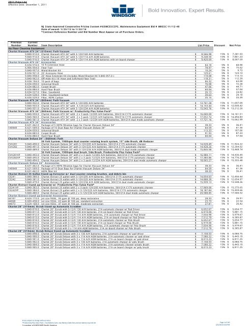 Windsor Equipment and Parts Price List - Scoles Floorshine Industries