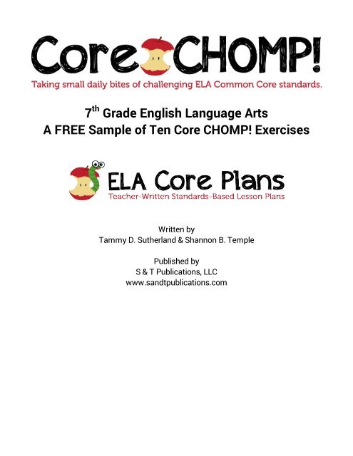 7 Grade English Language Arts A FREE Sample of Ten Core CHOMP! Exercises