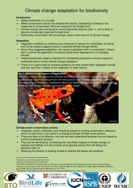 Climate change adaptation for biodiversity