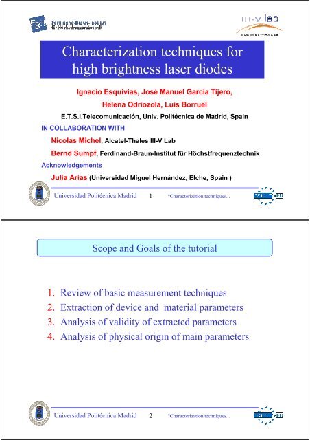 Characterization techniques for high brightness laser diodes