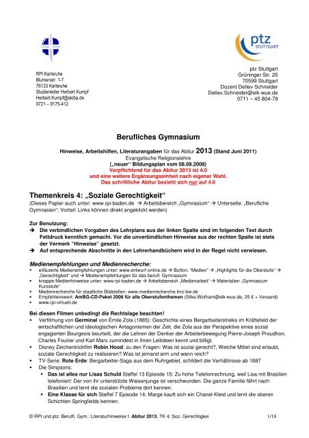 Berufliches Gymnasium Themenkreis 4 Soziale Gerechtigkeit Ptz