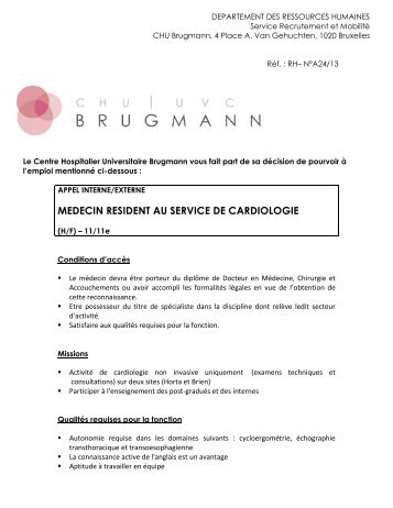 MEDECIN RESIDENT AU SERVICE DE CARDIOLOGIE