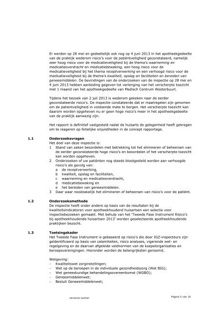 Medisch Centrum Westerbuurt Venhuizen juli 2013 - Inspectie voor ...