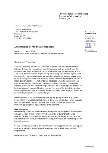 Tandartsen Helmond mei 2012 - Inspectie voor de Gezondheidszorg