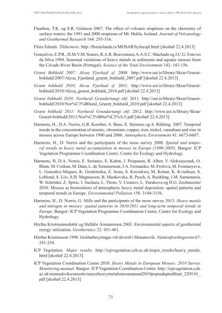 Þungmálmar og brennisteinn í mosa á Íslandi 1990-2010 Áhrif iðjuvera