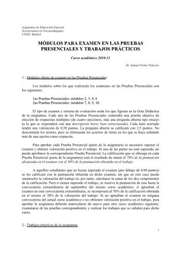 MÓDULOS PARA EXAMEN EN LAS PRUEBAS PRESENCIALES Y TRABAJOS PRÁCTICOS