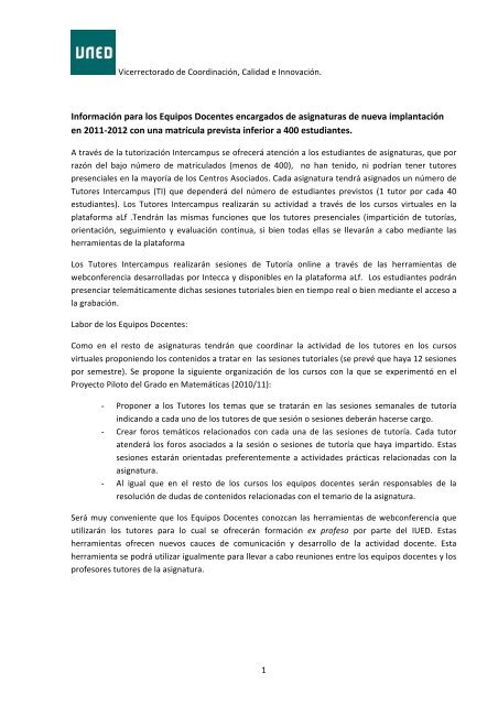 InformaciÃ³n para los Equipos Docentes encargados de asignaturas ...