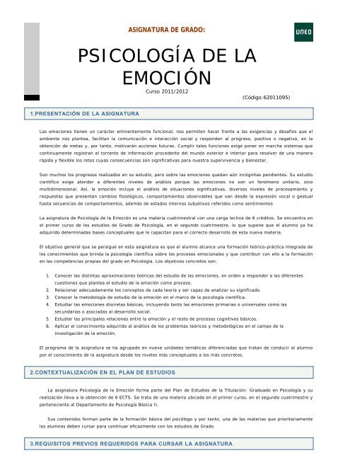 PSICOLOGÍA DE LA EMOCIÓN