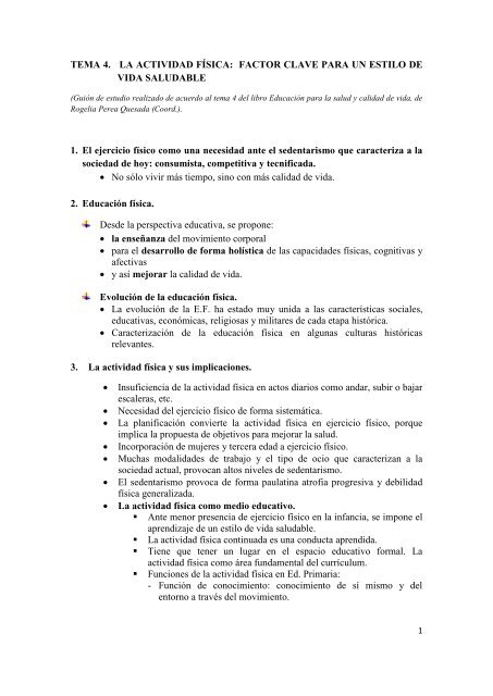 TEMA 4. LA ACTIVIDAD FÃSICA: FACTOR CLAVE PARA UN ...