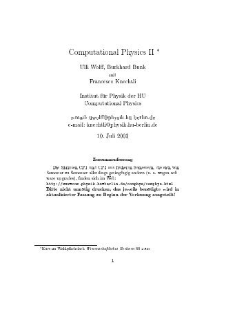 Computational Physics II * Ulli Wolff, Burkhard Bunk mit Francesco ...