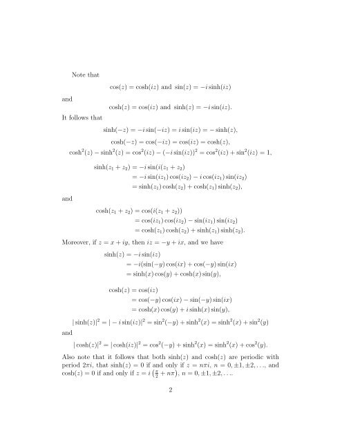 Lecture 21 Hyperbolic Functions