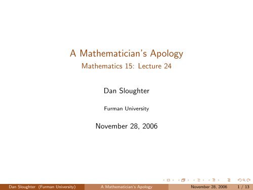 A Mathematician’s Apology