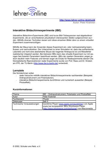 Interaktive Bildschirmexperimente (IBE) Lernziele - Lehrer-Online