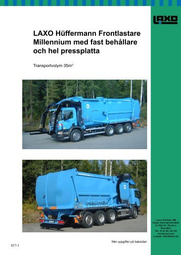 LAXO Hüffermann Frontlastare Millennium med fast behållare och hel pressplatta