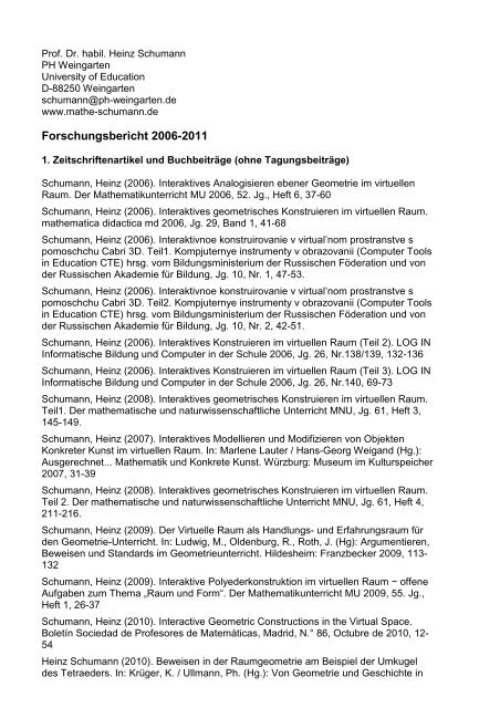 Forschungsbericht 2006-2011 - Prof. Dr. Heinz Schumann