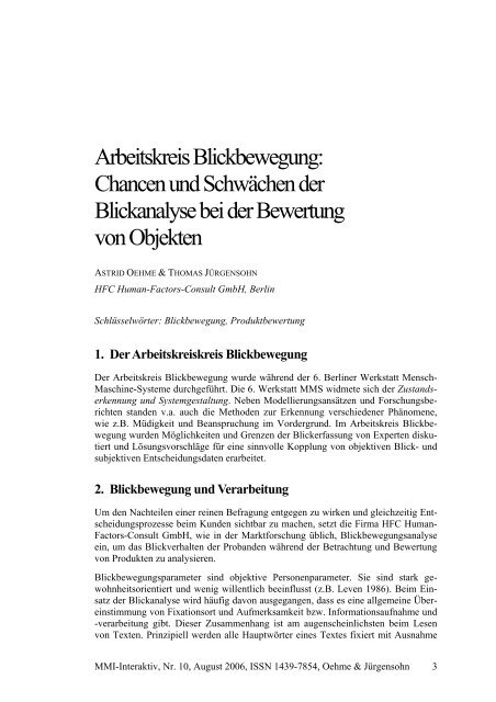 1. Der Arbeitskreiskreis Blickbewegung - MMI-Interaktiv