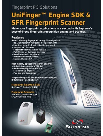 UniFinger Engine SDK & SFR Fingerprint Scanner