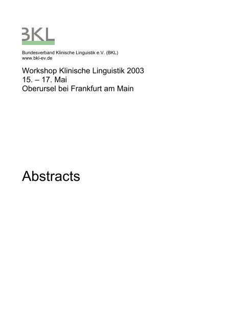 Alle Abstracts des Workshops (PDF) - Bundesverband Klinische ...