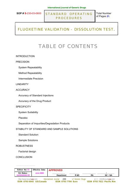 ANALYTICAL METHOD VALIDATION DISSOLUTION TEST SOLIDS DOSAGE FORMS