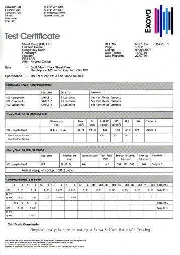 Exova Test Results - Sheet Piling UK