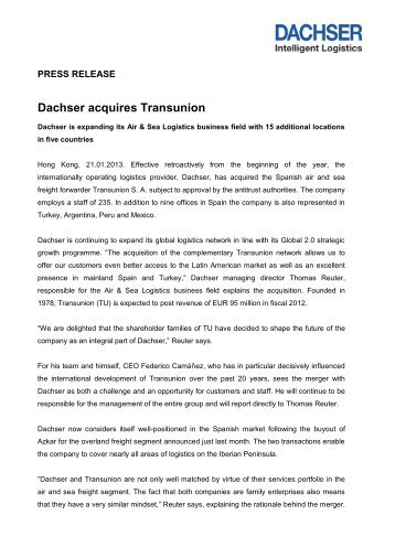 Dachser acquires Transunion