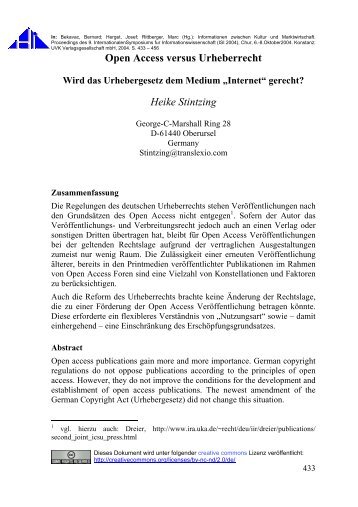 Open Access versus Urheberrecht Heike Stintzing