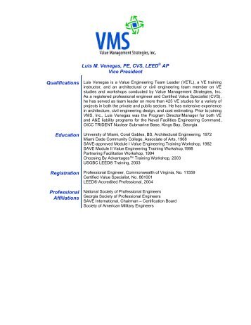 Luis M. Venegas, PE, CVS, LEED® AP Vice - Value Management ...