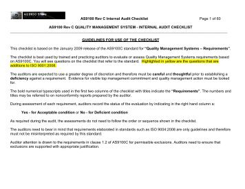 AS9100 Rev C Internal Audit Checklist Page 1 of 60 ... - Techstreet