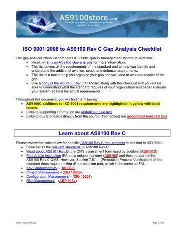 ISO 9001:2008 to AS9100 Rev C Gap Analysis Checklist Learn about AS9100 Rev C