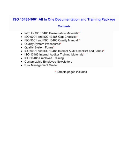 ISO 13485-9001 All In One Documentation and Training Package