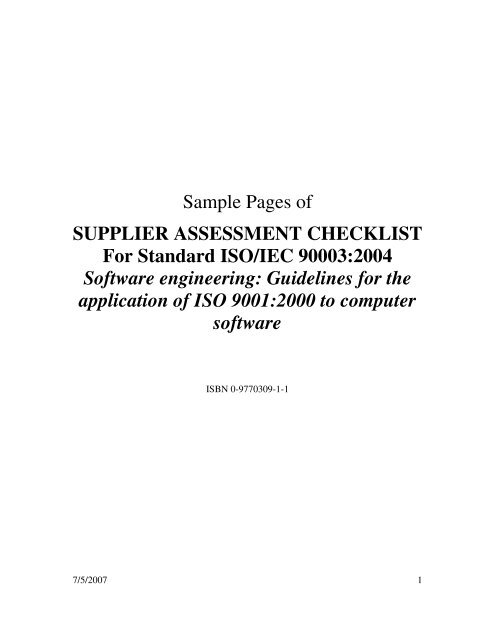 Sample Pages of SUPPLIER ASSESSMENT CHECKLIST For ...