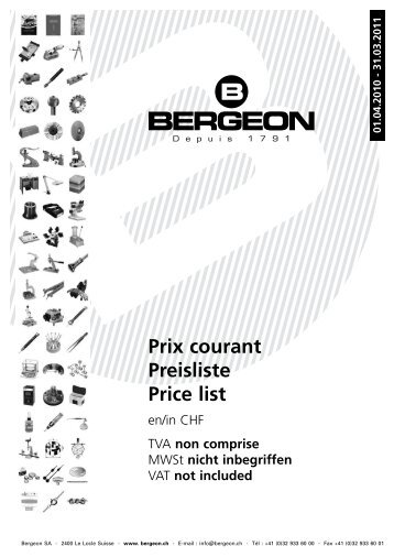 Prix courant Preisliste Price list