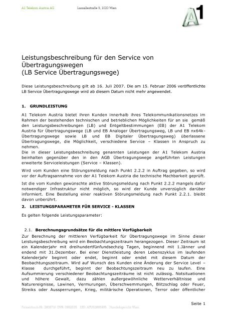 Leistungsbeschreibung für den Service von ... - A1.net