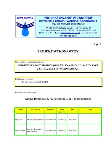 PROJEKTOWANIE W ZAKRESIE PROJEKT WYKONAWCZY