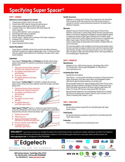 SUPER SPACER® STRUCTURAL FOAM SPACER SYSTEMS