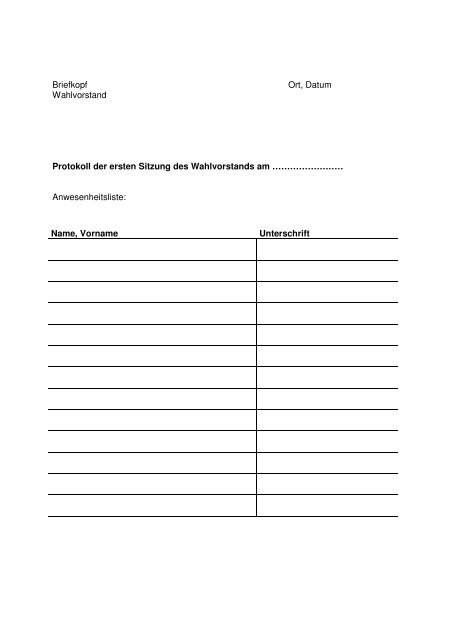 Briefkopf Ort Datum Wahlvorstand Protokoll Der Betriebsrat Com