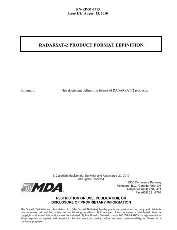 RADARSAT-2 PRODUCT FORMAT DEFINITION
