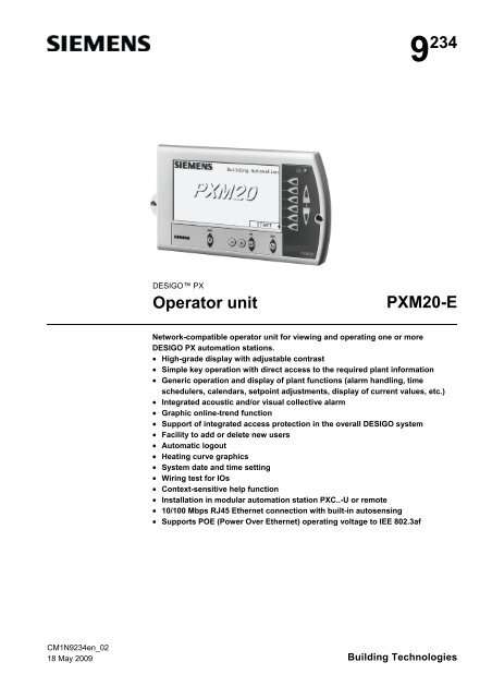 PXM20-E Operator unit Data sheet N9234en - Persy