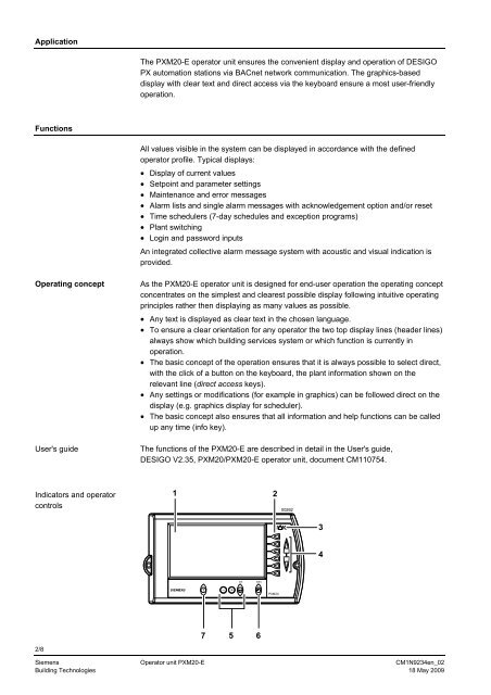 PXM20-E Operator unit Data sheet N9234en - Persy