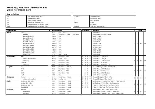 ADChips® AE32000 Instruction Set Quick Reference Card