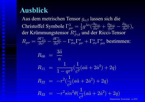 Hauptseminar: Kosmologie - 1. Institut für Theoretische Physik ...