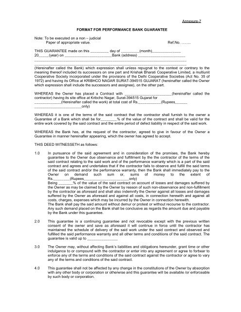 Annexure 7 Performance Bank Guarantee Kribhco