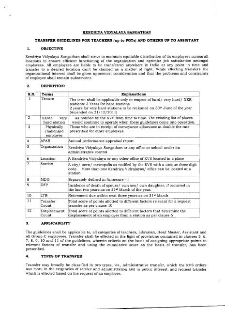 Transfer Guidelines - Kendriya Vidyalaya Sangathan